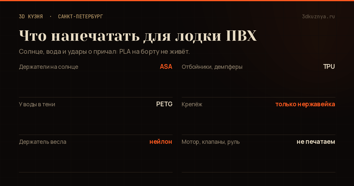 Держатели, крепления эхолота и весла для лодки ПВХ на 3D-принтере с указанием пластика по условиям на воде